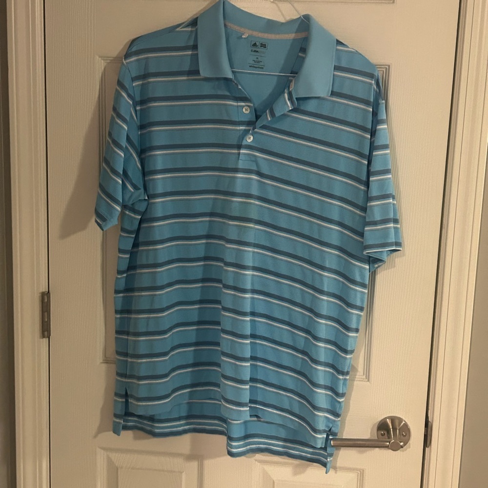 Mens Adidas golf shirt XL.  Blue and white stripes.